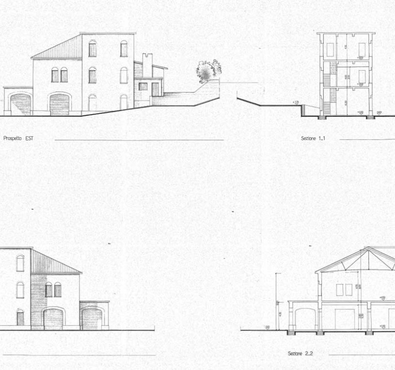 Disegno sezione Cantina Caragiani Farra di Soligo