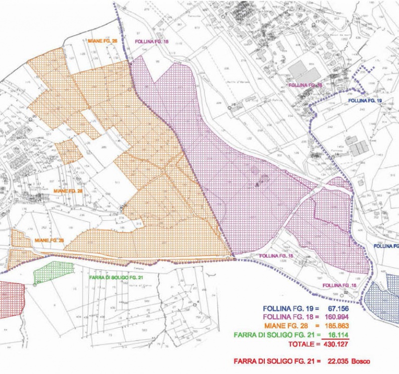 disegno mappa della proprietà follina colli prosecco superiore